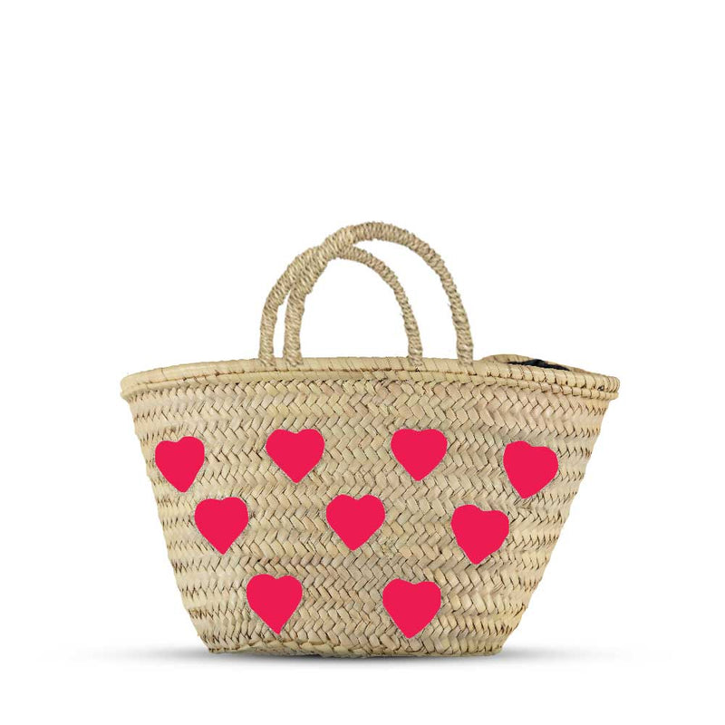 Pink Heart French Market Basket - Straw bag - Bag with Heart
