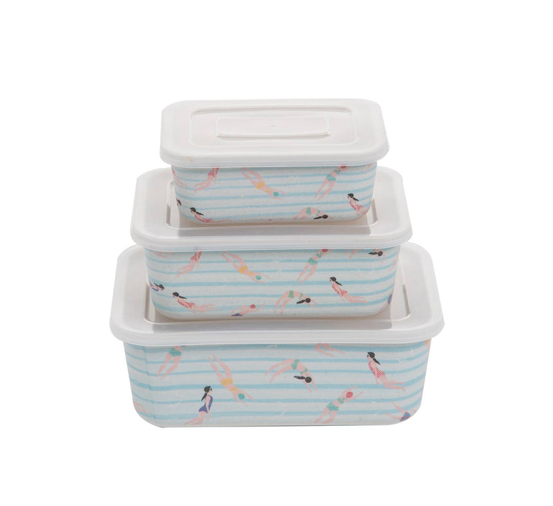 SALE Bamboo Swim Print Containers Set of 3