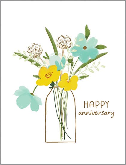 Anniversary Card - Yellow flower vase