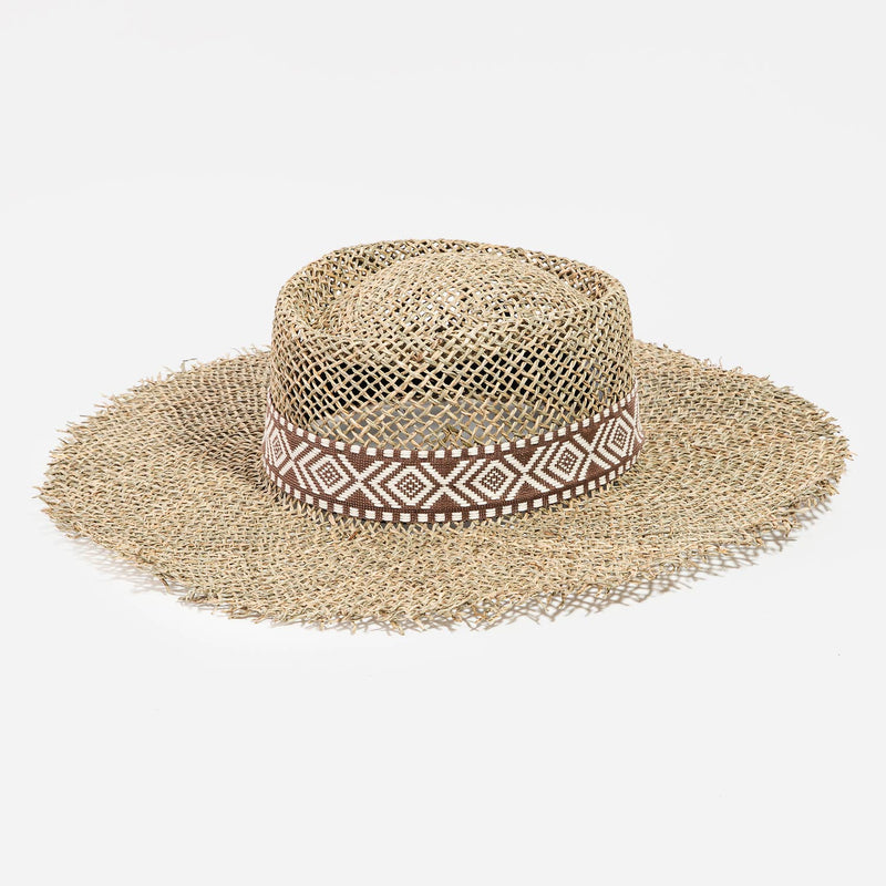 Straw Weave Tribal Pattern Strap Sun Hat