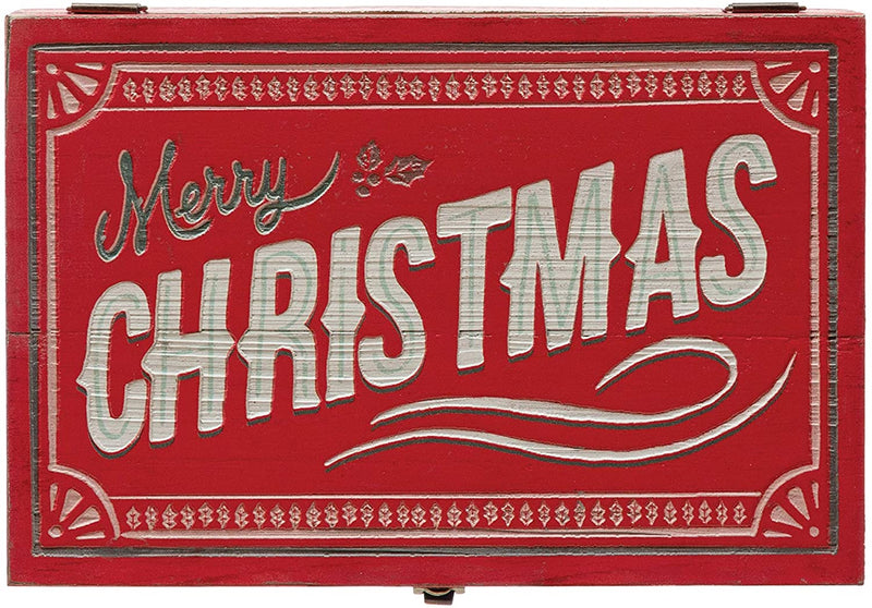 Wood Box w/Lid Merry Christmas, Red Decorative Storage