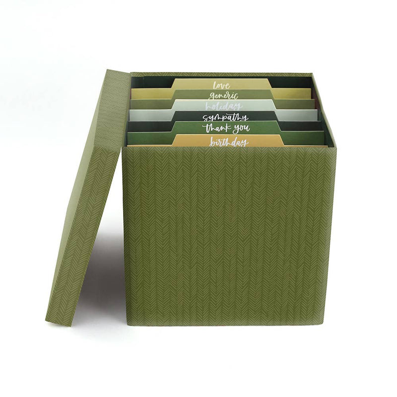 Olive Herringbone Card Container