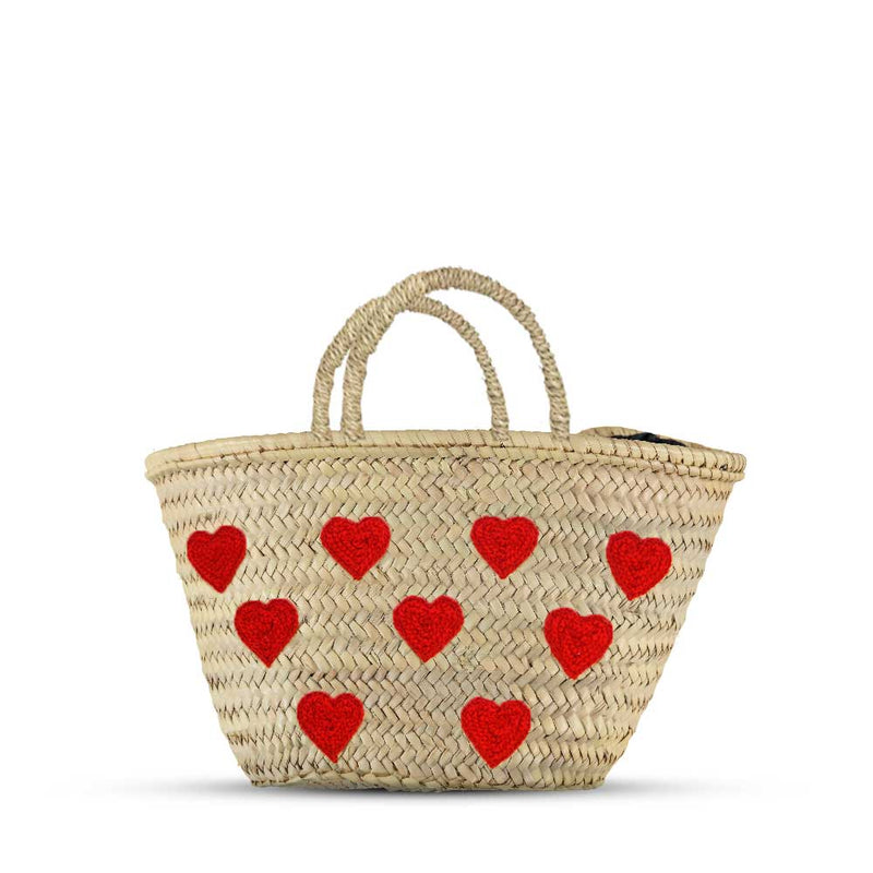 Red Heart French Market Basket - Straw bag - Bag with Heart