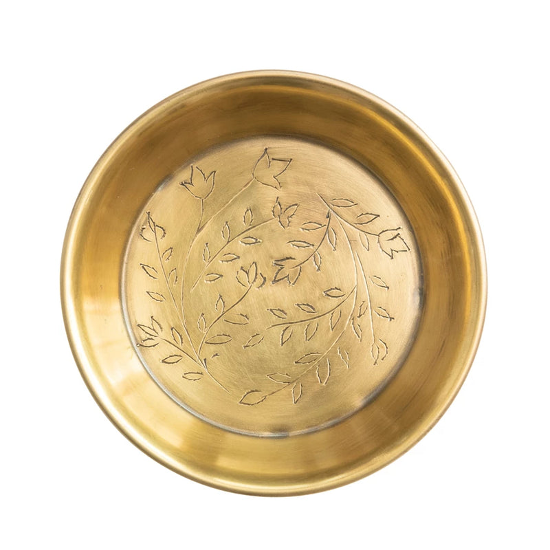 Metal Dish w/ Etched Floral Design,