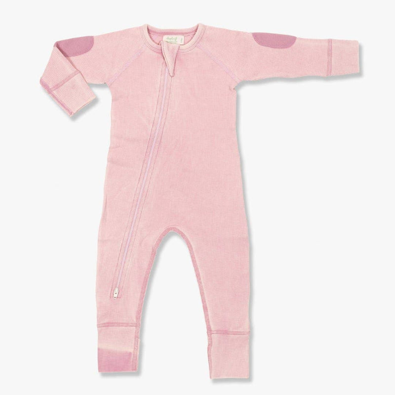 Vintage Pink Waffle Baby Zip Romper