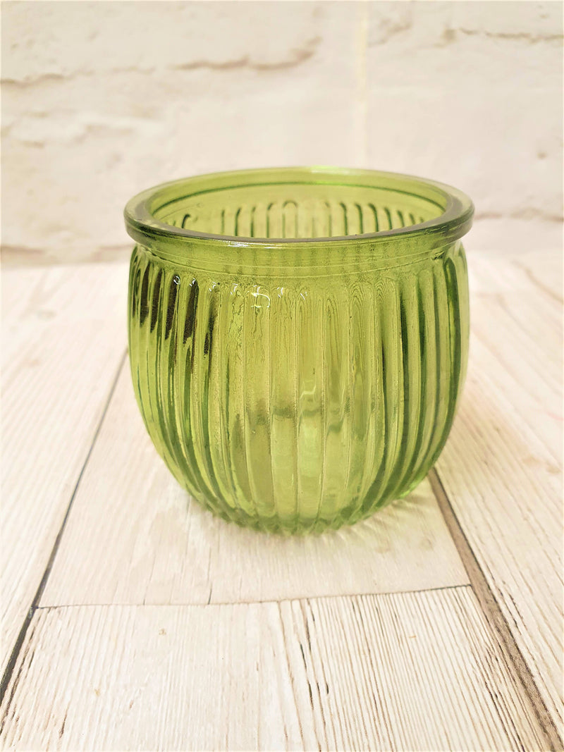 Green Ribbed Glass tea light