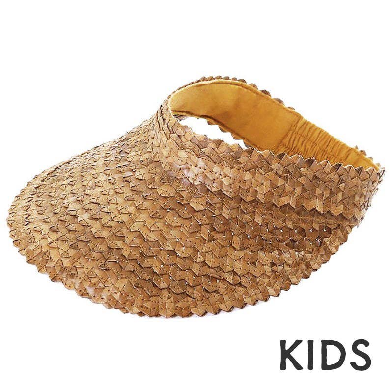 Straw Sun Visor Brown - Boho Summer Hats Beach Kids Children