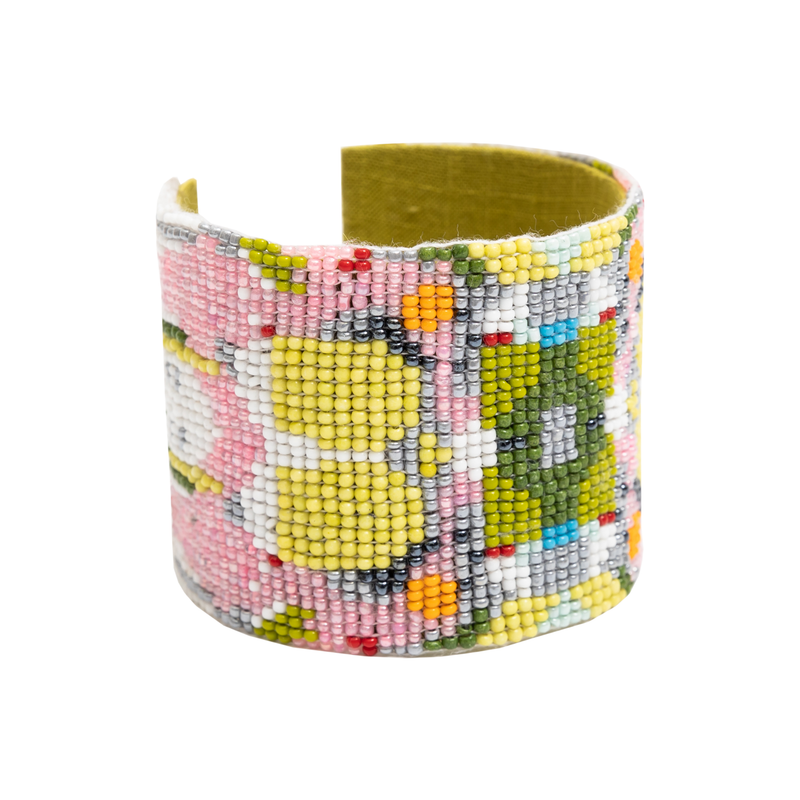 Poppy Pink Beaded Cuff Bracelet