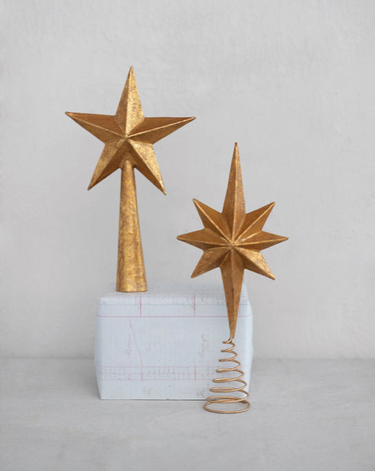 Handmade Paper Mache Star Tree Topper, Antique Gold Color